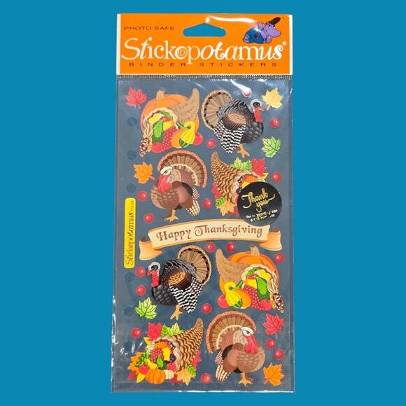 Autumn Thanksgiving Stickopotamus Stickers Fall Leaves and Turkeys & Cornucopias - Picture 3 of 7